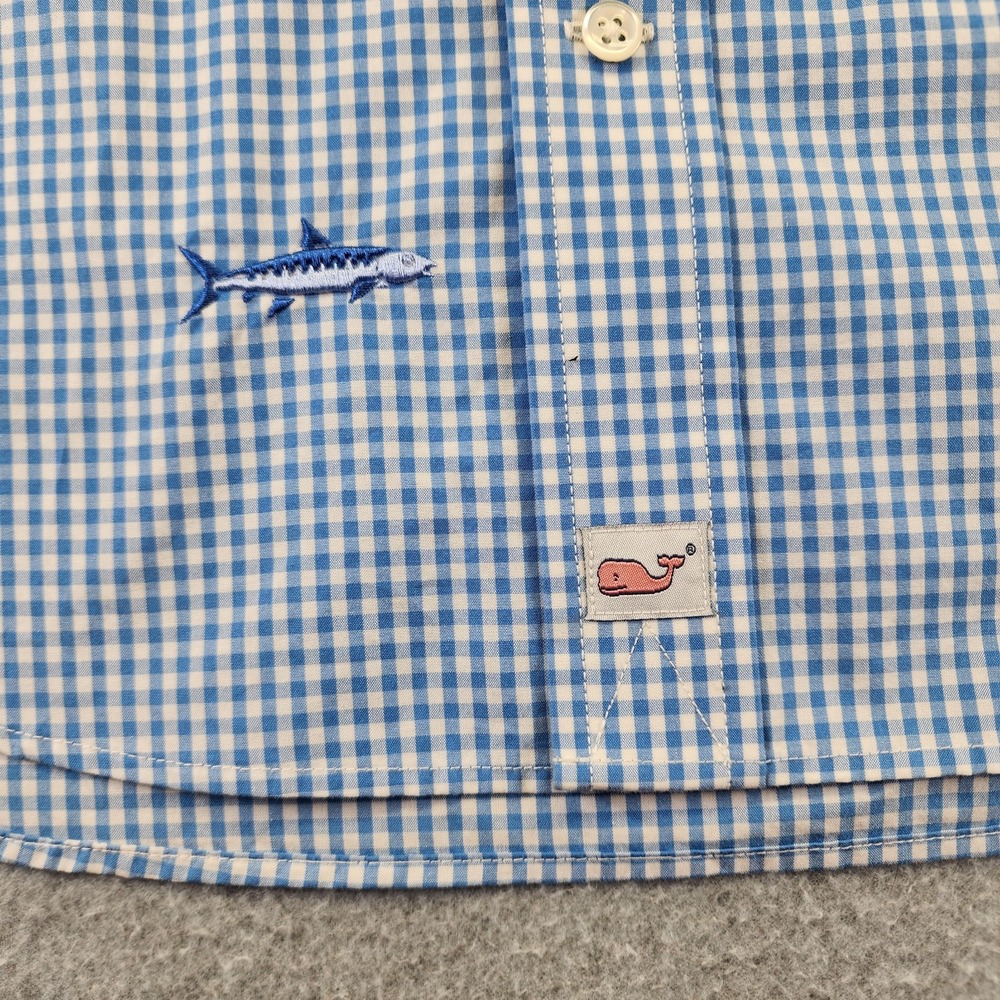 Vineyard Vines Blue Classic Murray Shirt Men M Long Sleeve Check Fish Emboidered - Picture 5 of 8